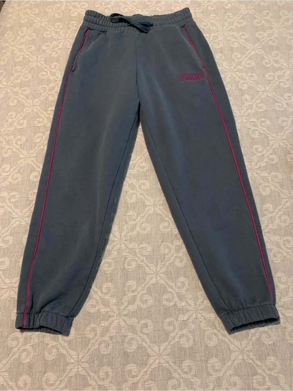 Puma Blue/Gray Track Pants with Pink Piping (Size S)